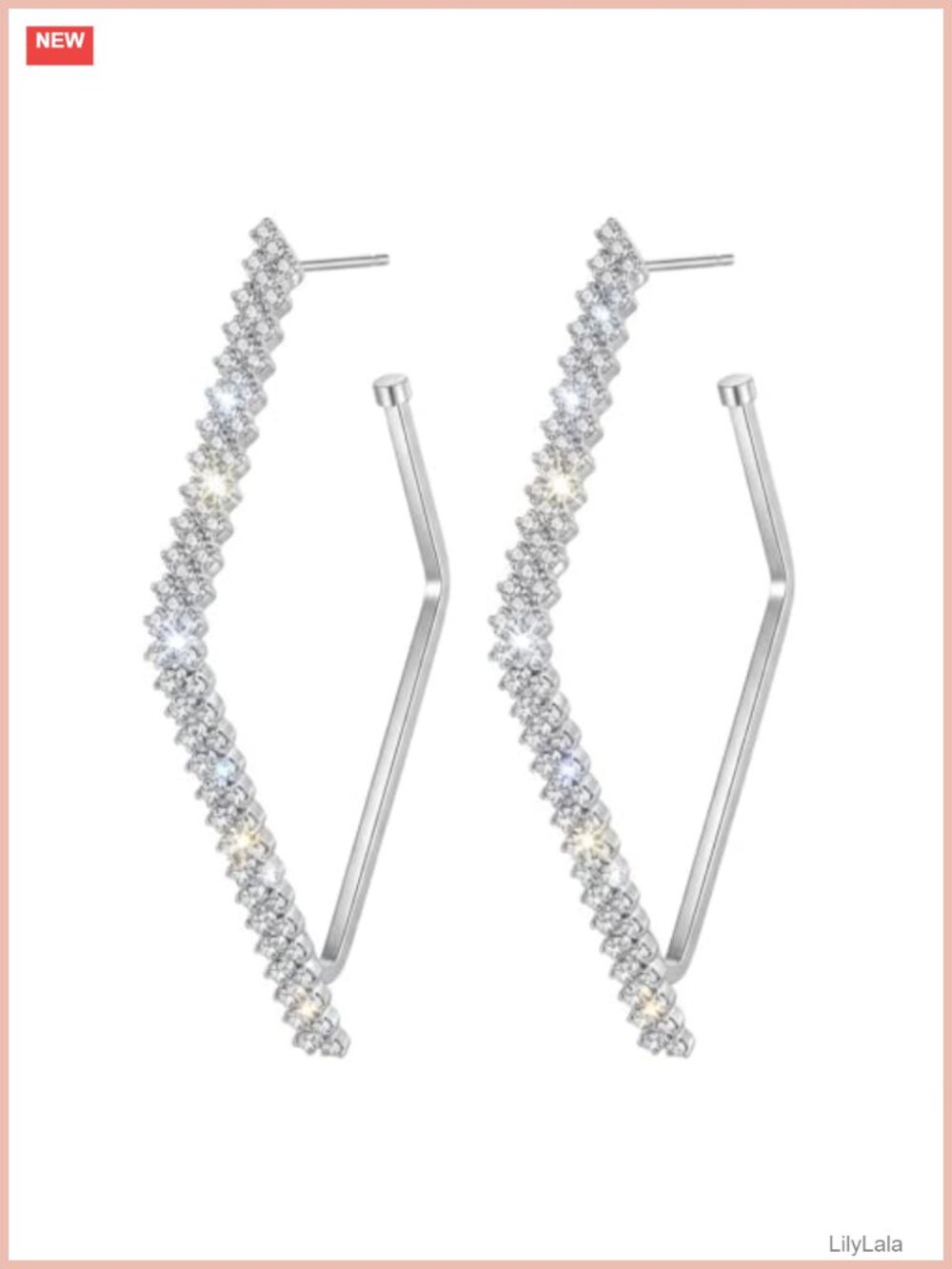 Silver Plated Rhinestone Geometric Hoop Stud Earrings Women